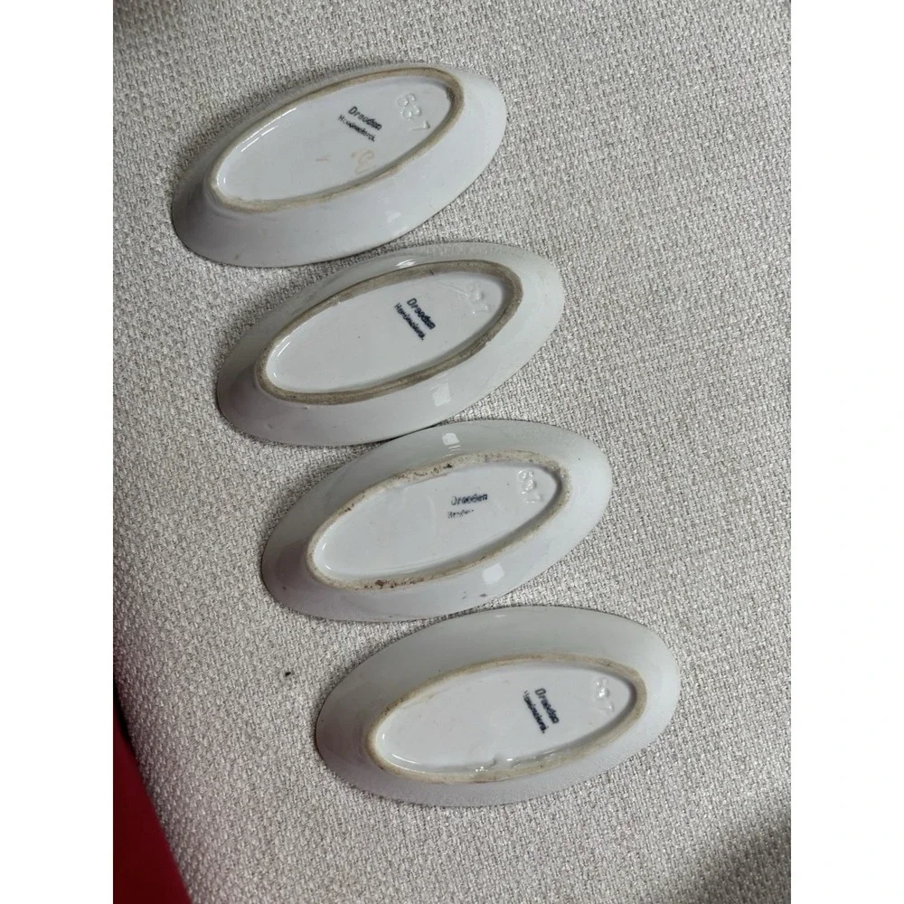 Vintage Dresden Handmalerei Porcelain Oval Open Salts Nut Dishes Hand Painted⁠ 4